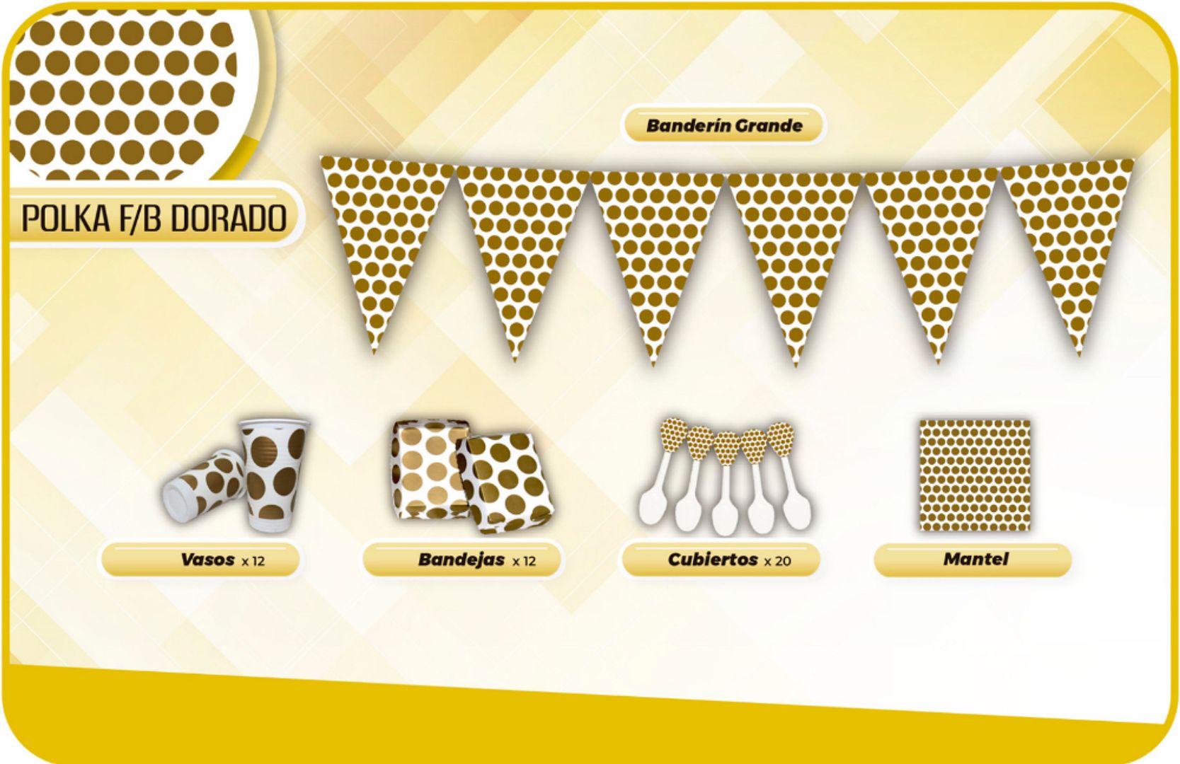 DECORACIÓN POLKA FONDO BLANCO DORADO