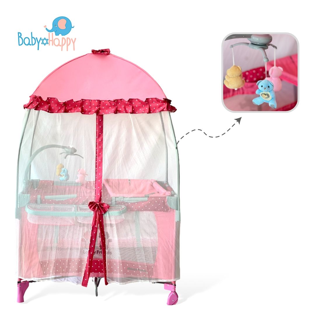 Cuna Corral Baby Happy"Techo Cupula"