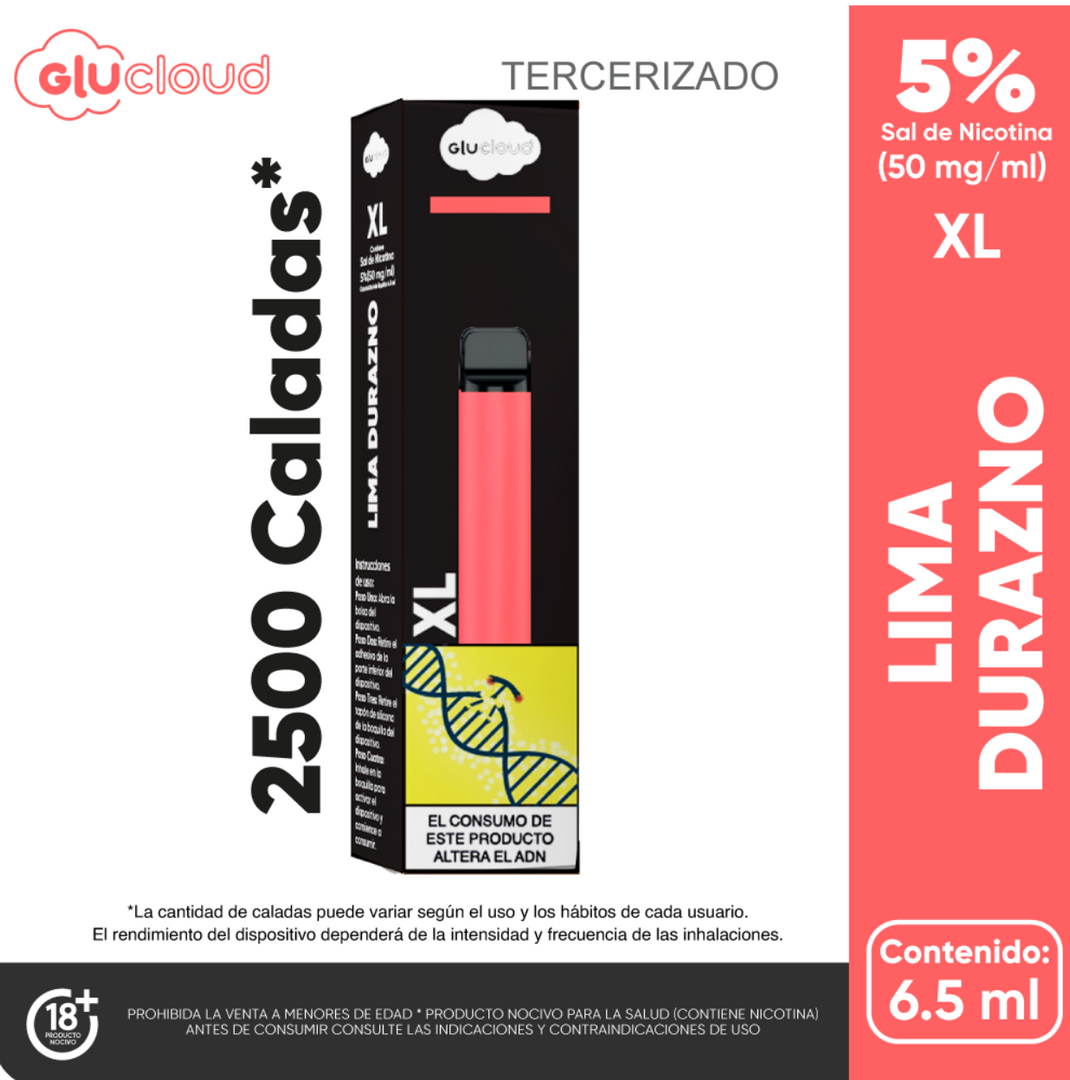 Glucloud Xl Lima Durazno 2500 Puffs