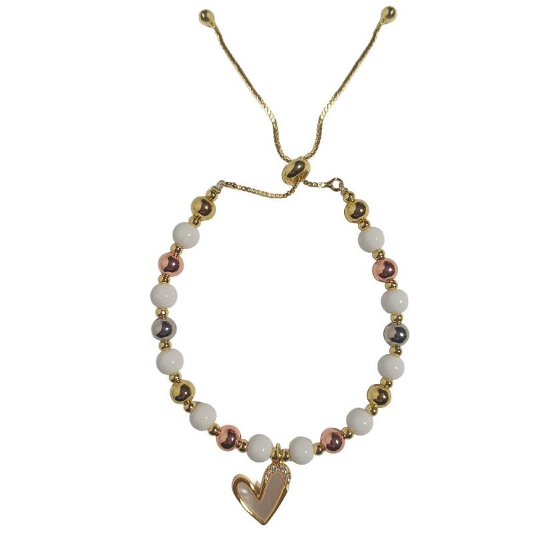Pulsera con dije de corazón blanco