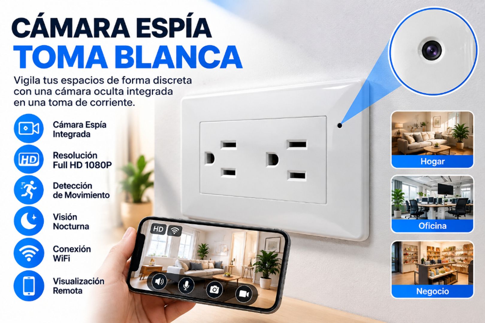 Cámara Espía Toma Blanca WiFi