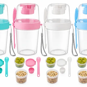 VASO DE CEREAL RECIPIENTE DOBLE TAPA CON CUCHARA - imagen 1