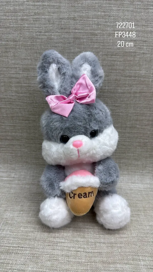 CONEJITA GRIS CON LAZO ROSA 20 CM