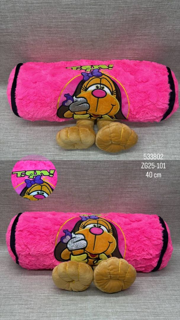CILINDRO BORDADO  CON PATICAS DE TONO FUCSIA 40 CM
