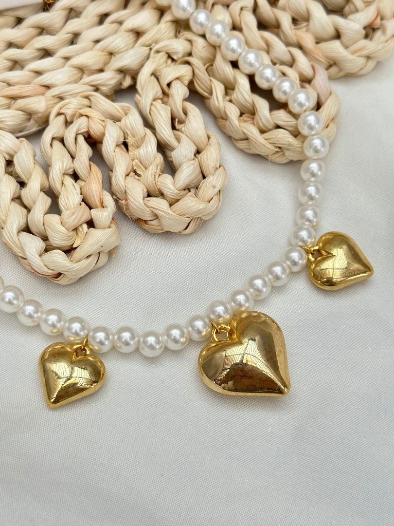 Cadena perla corazones 