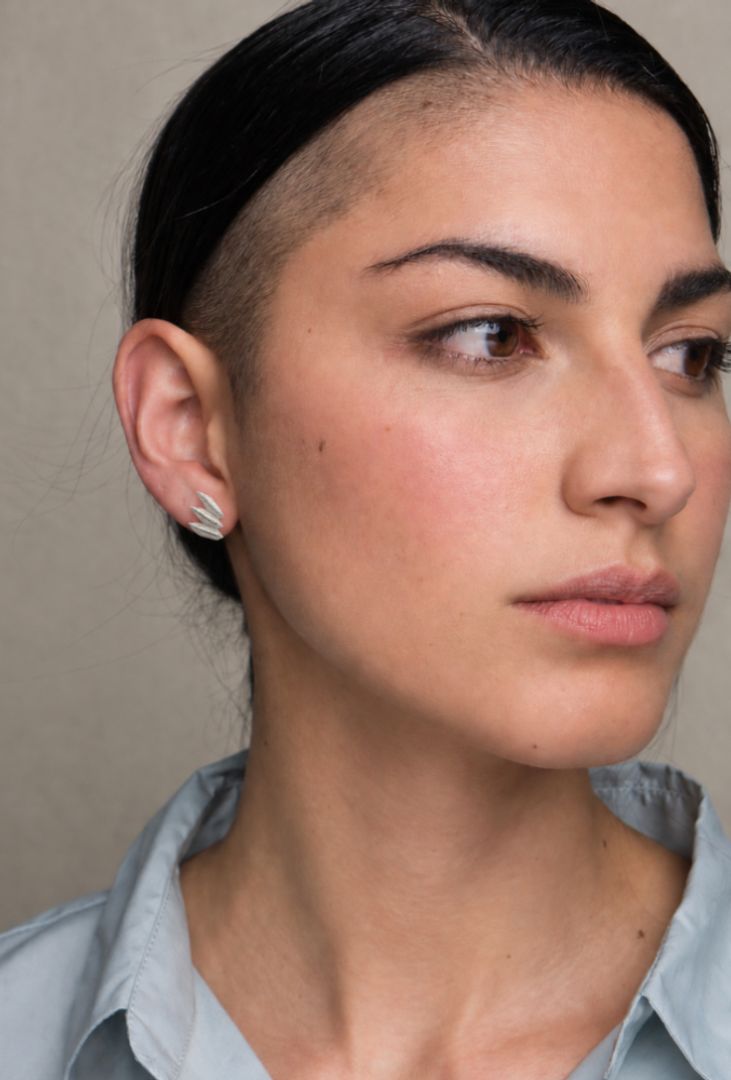 SILVER MINI BLUE PALM STUDS