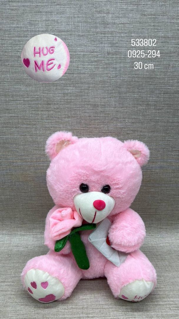 OSO ROSA CON ROSA Y CARTA 30 CM