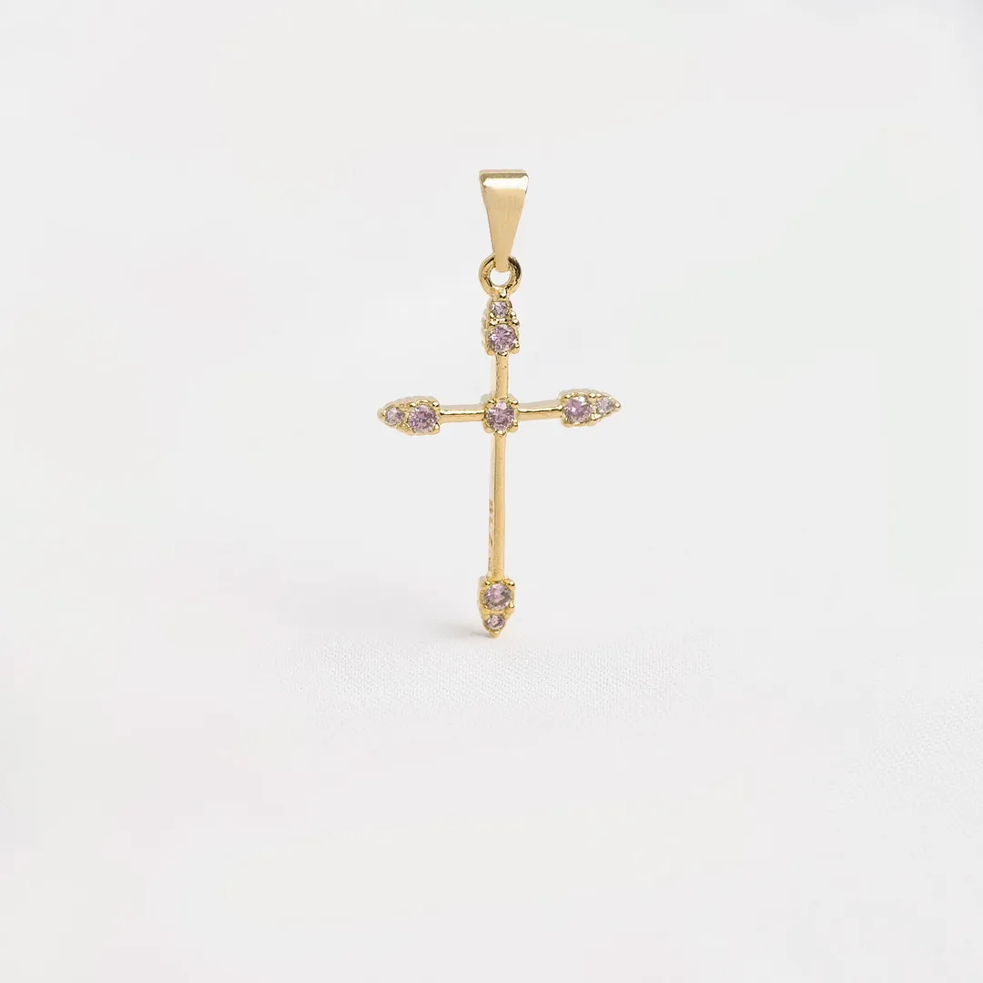 D Cruz Tubular 9 circonias ROSADO