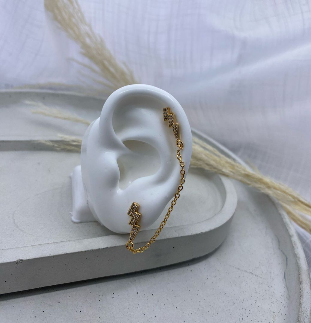 Topo con earcuff, perforación, rayo, unitario, oro rosa, covergold 
