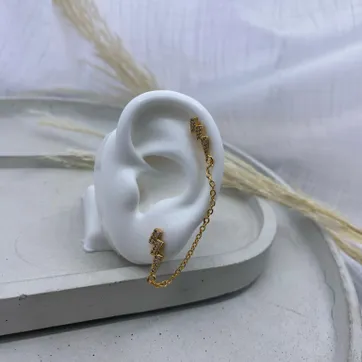 Imagen del producto Topo con earcuff, perforación, rayo, unitario, oro rosa, covergold 