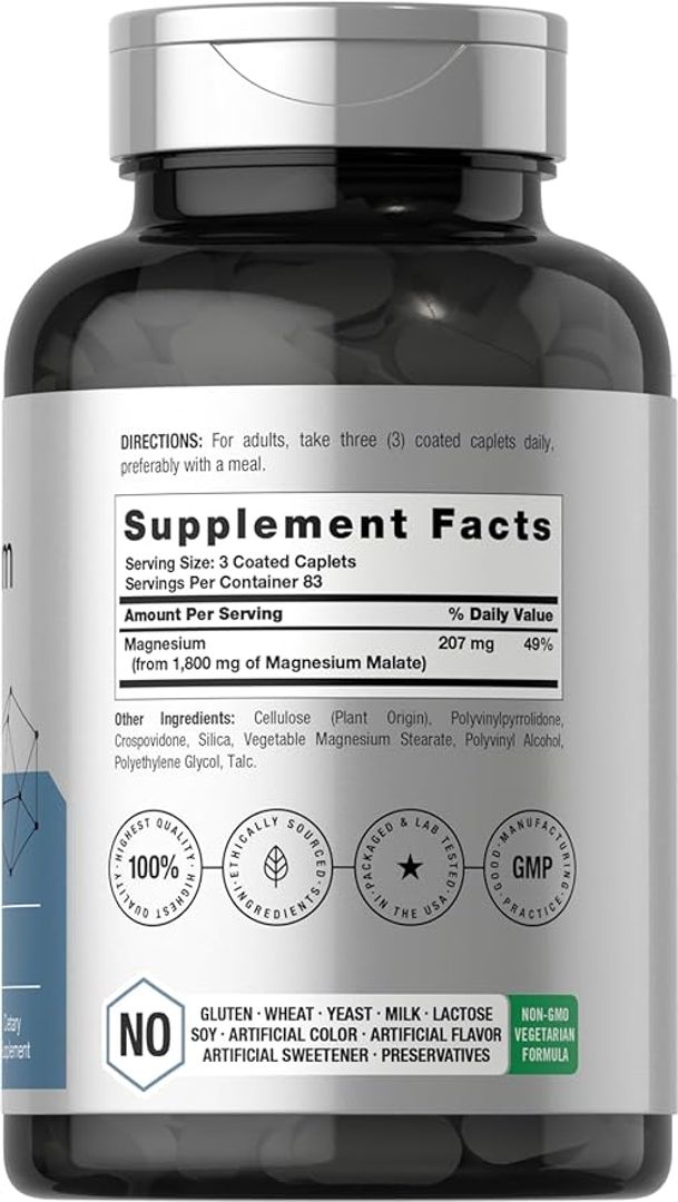 Magnesio Malato 1,800mg 250 cápsulas Horbaach