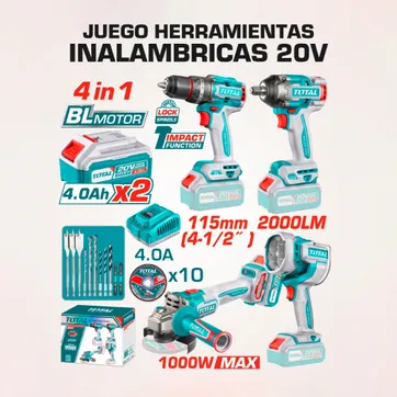 Imagen del producto JUEGO HERRAMIENTAS INALAMBRICAS 20V  4 EN 1
