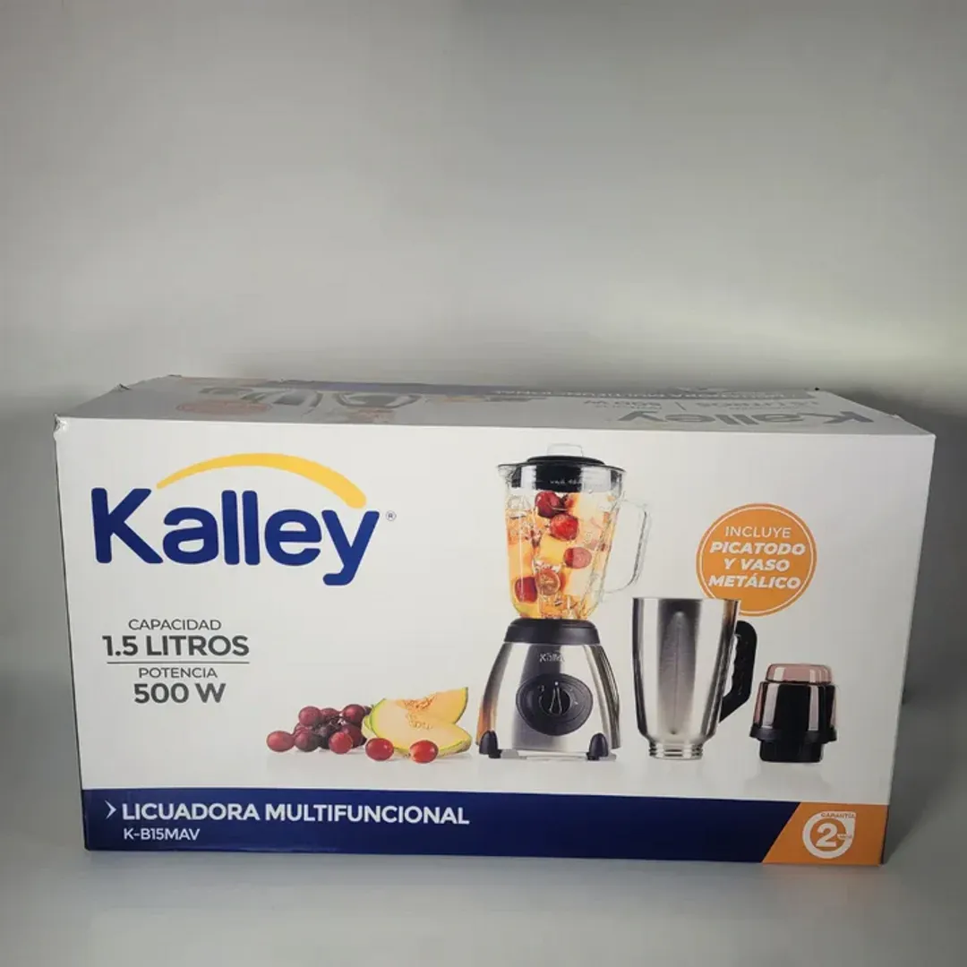 LICUADORA DE VIDRIO KALLEY 1.5L ACERO INOXIDABLE