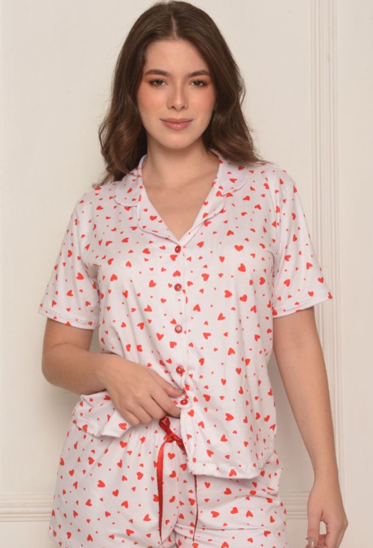 Pijama short blusa manga botones