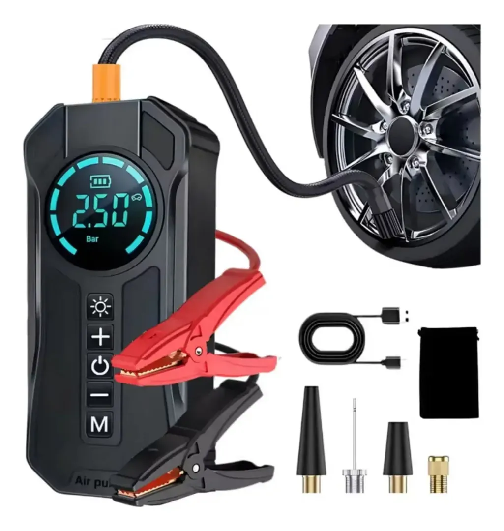 COMPRESOR DE AIRE INICIADOR DE BATERIA PORTATIL 3 EN 1