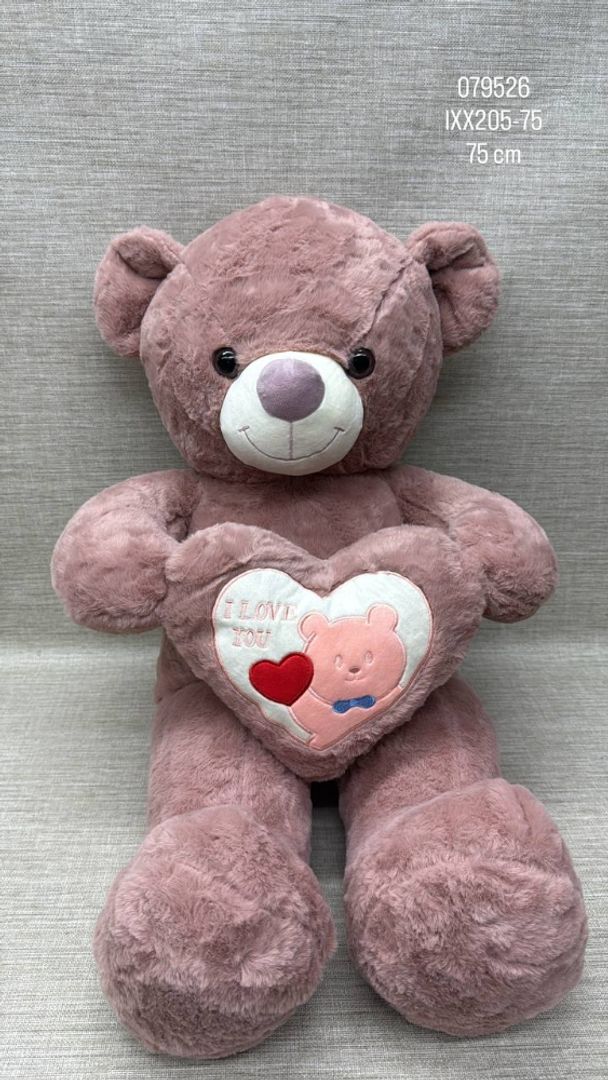 OSO PALO ROSA   CON CORAZON BORDADO DE 75 CM 