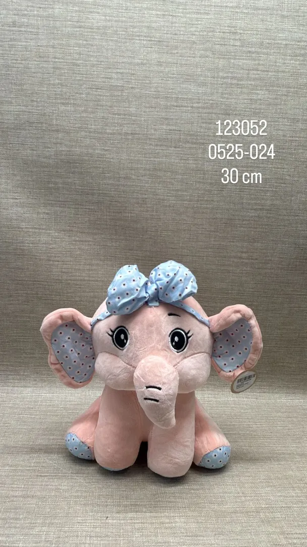 ELEFANTA CON MOÑO AZUL 30 CM