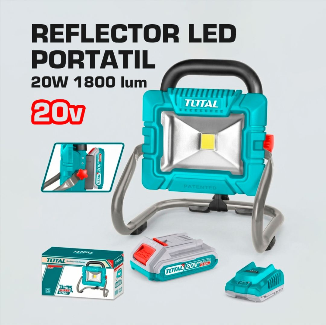 REFLECTOR LED PORTATIL 20V 20W 1800 LUMENES C/BATERIA Y CARGADOR
