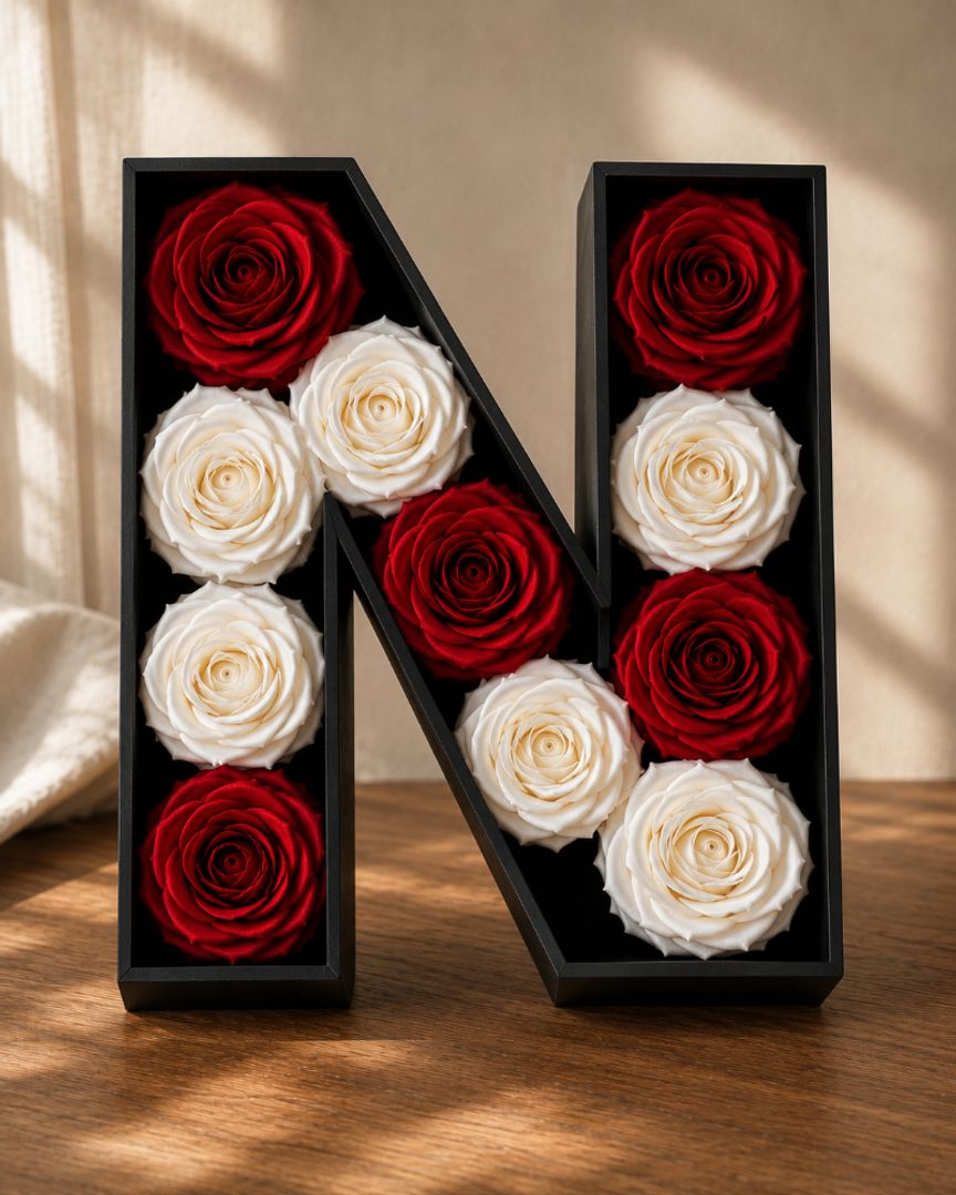 Caja Personalizada con Inicial de Roas en Satín 