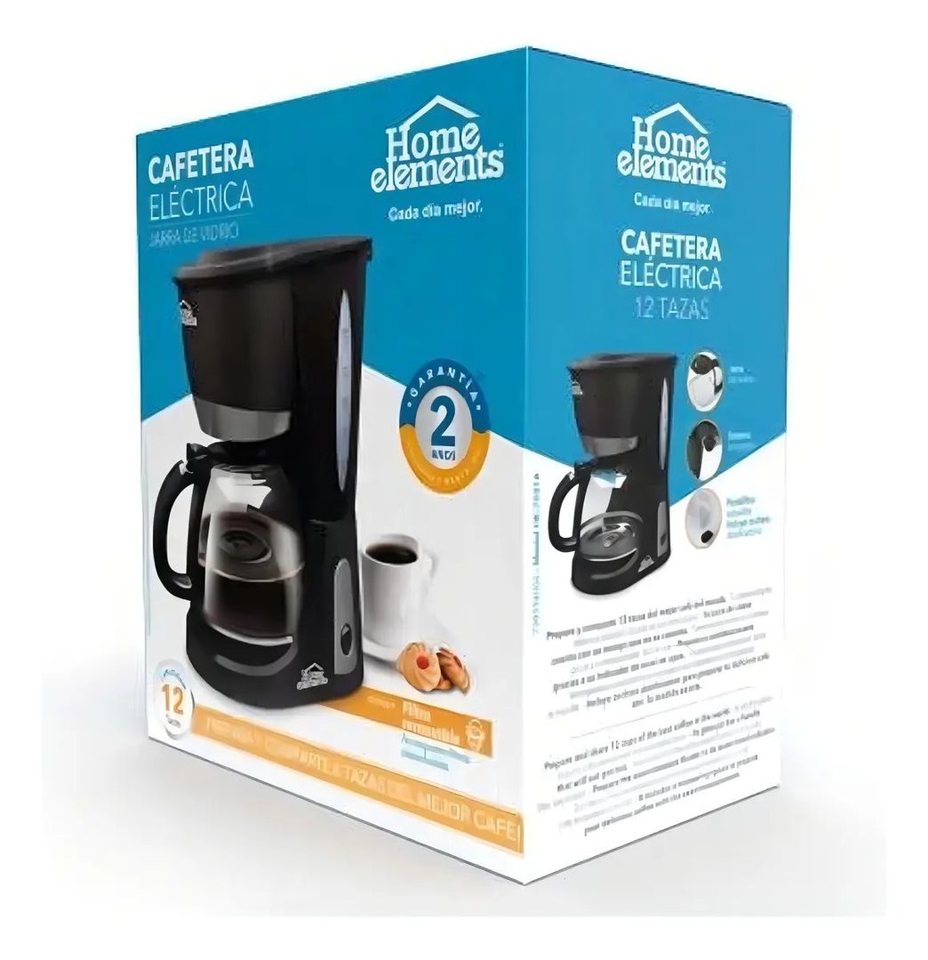 CAFETERA ELÉCTRICA HOME ELEMENTS 12 TAZAS VIDRIO HE-7031A NEGRO