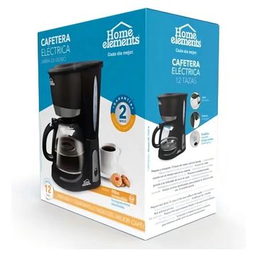 CAFETERA HOME ELEMENTS 12 TAZAS VIDRIO NEGRA - imagen 1
