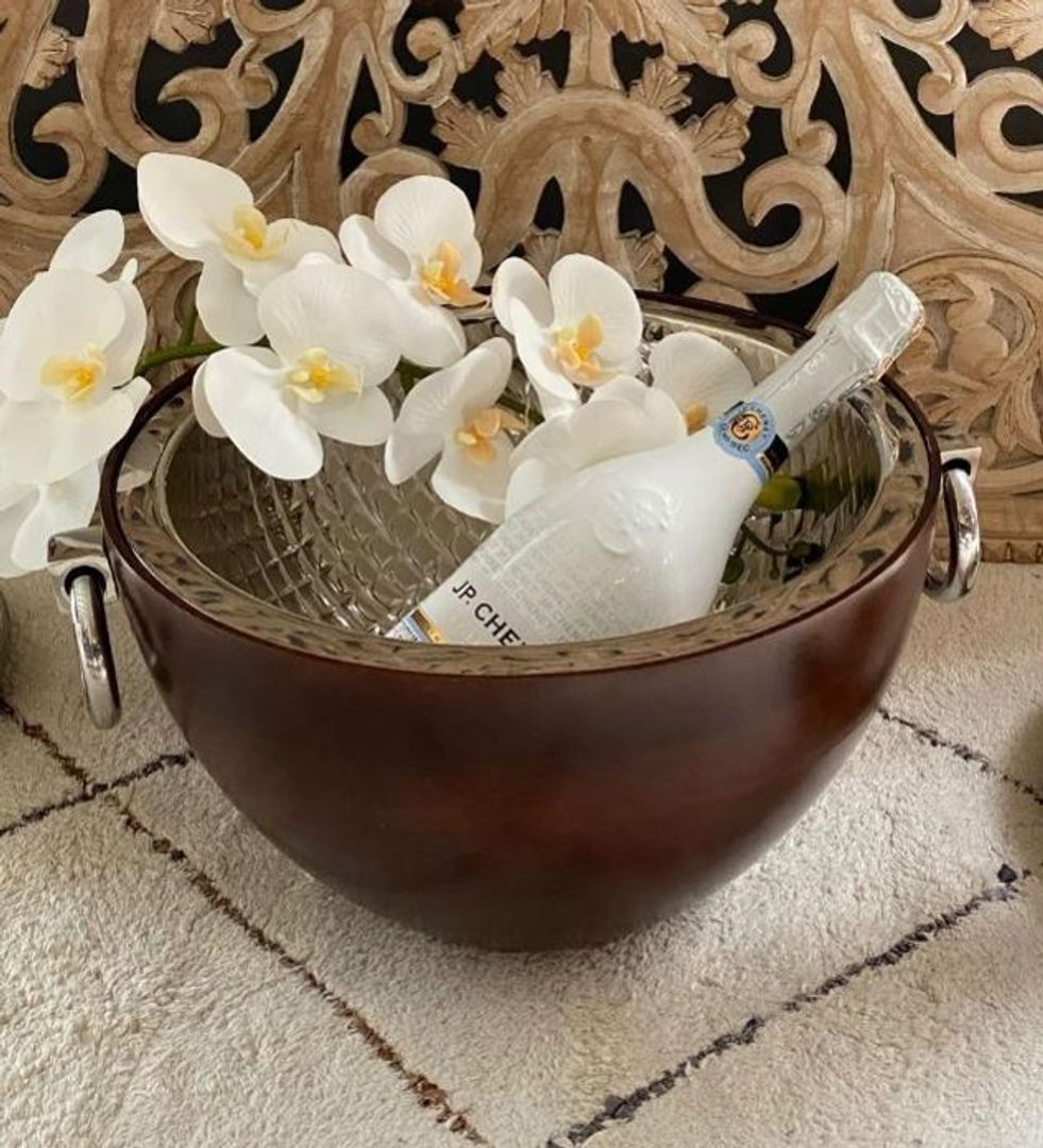 Cubiteras de hielos, asa en madera e interior en aluminio martillado