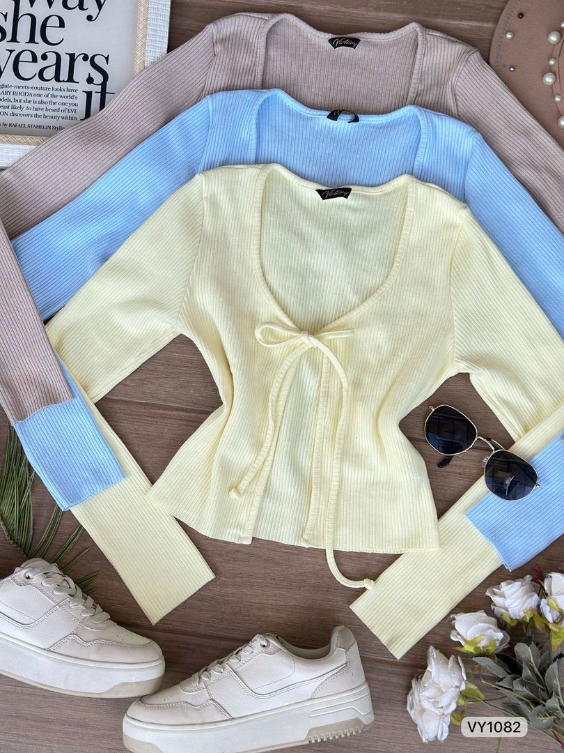 BLUSA HILO MANGA LARGA AMARRE ADELANTE VY1082