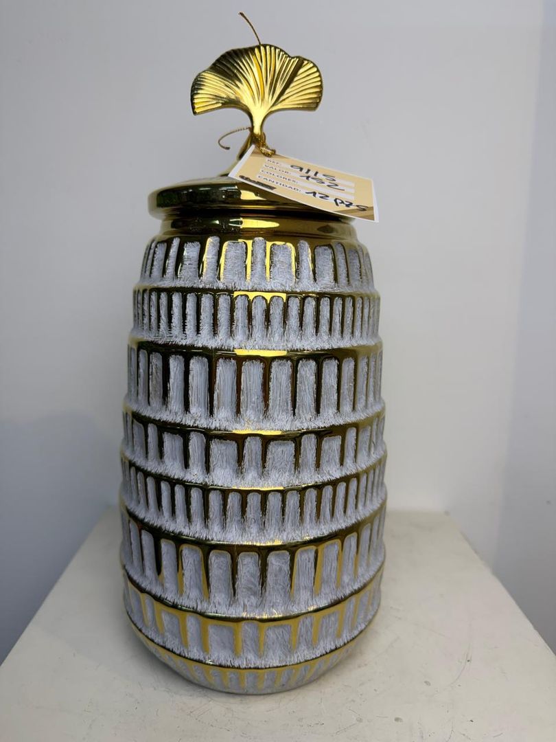 ANFORA MARMOLEADA GRIS CON DORADO GRANDE