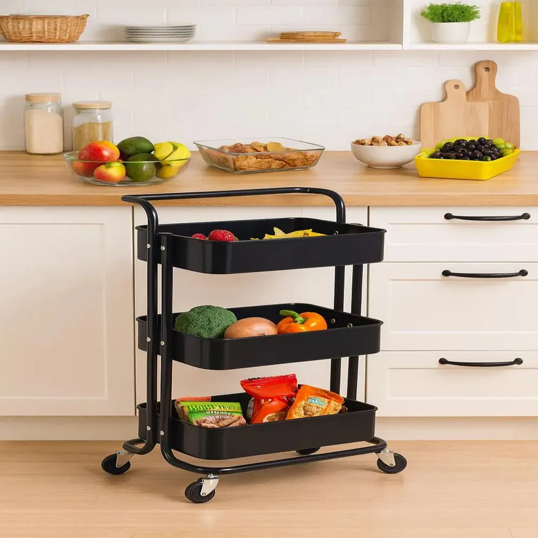 CARRITO ORGANIZADOR METALICO 3 NIVELES COLOR NEGRO