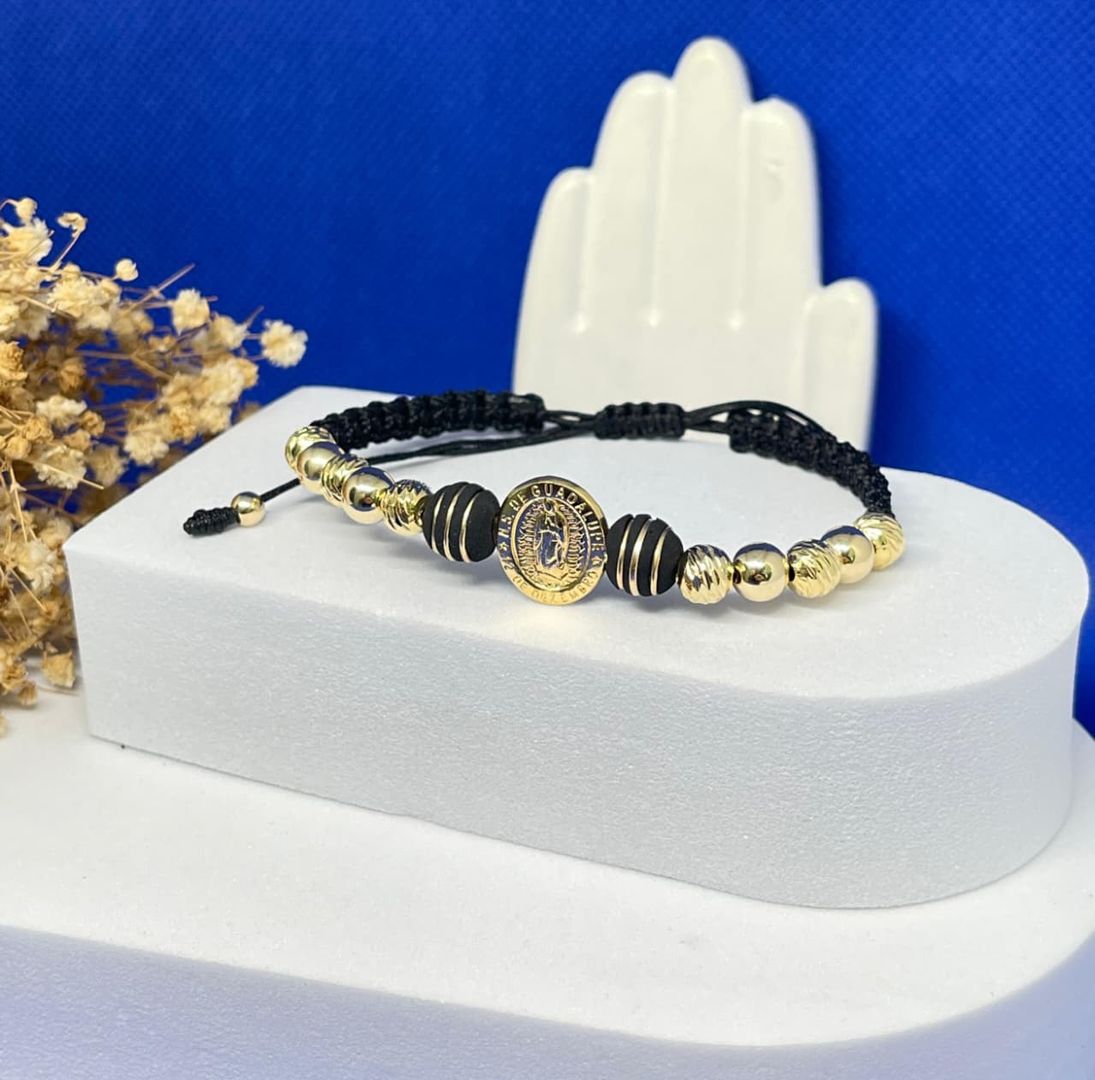 Pulsera virgen guadalupe tallada balin 6mm liso e italy