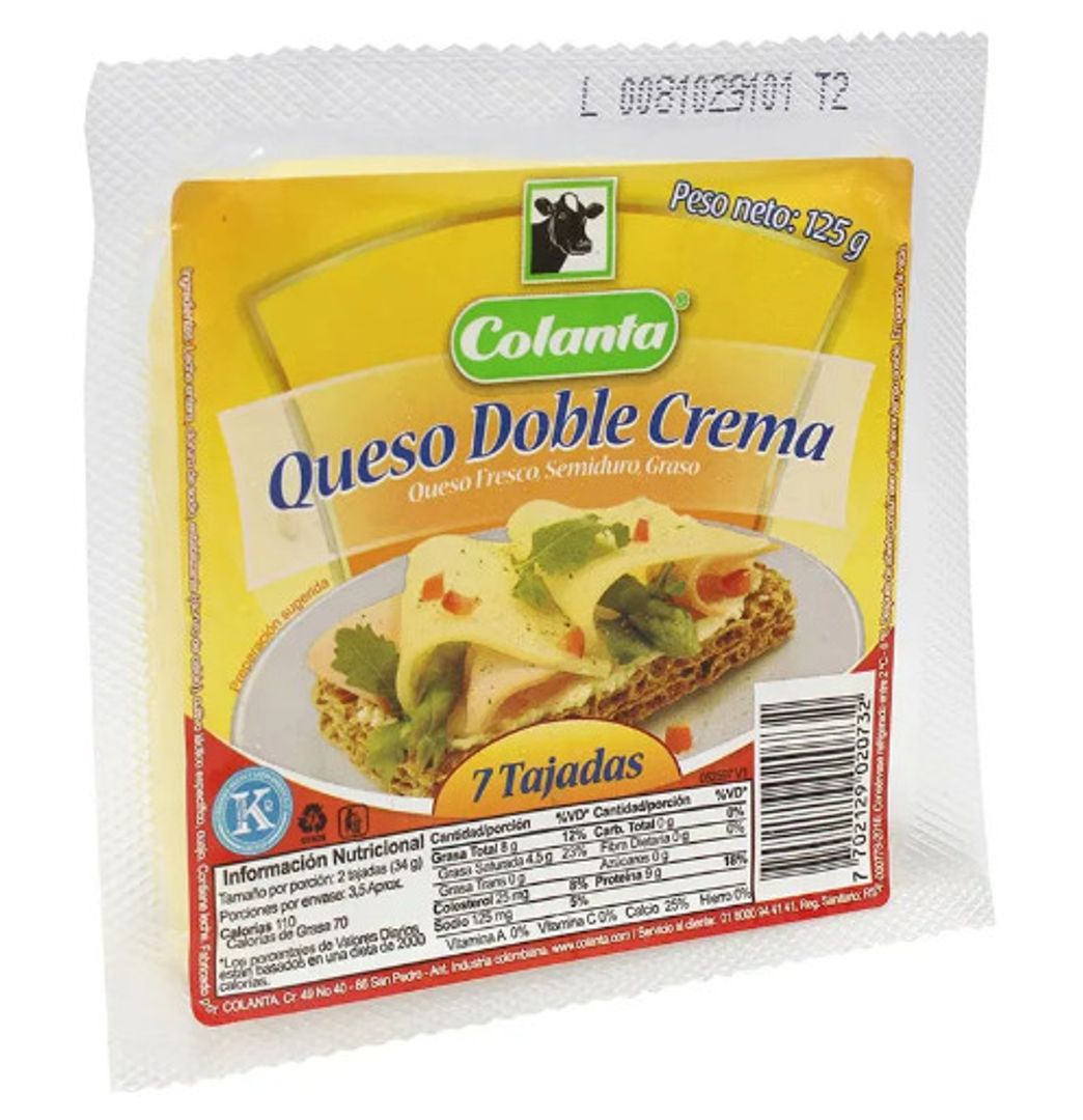 QUESO DOBLE CREMA TAJADO COLANTA*125G