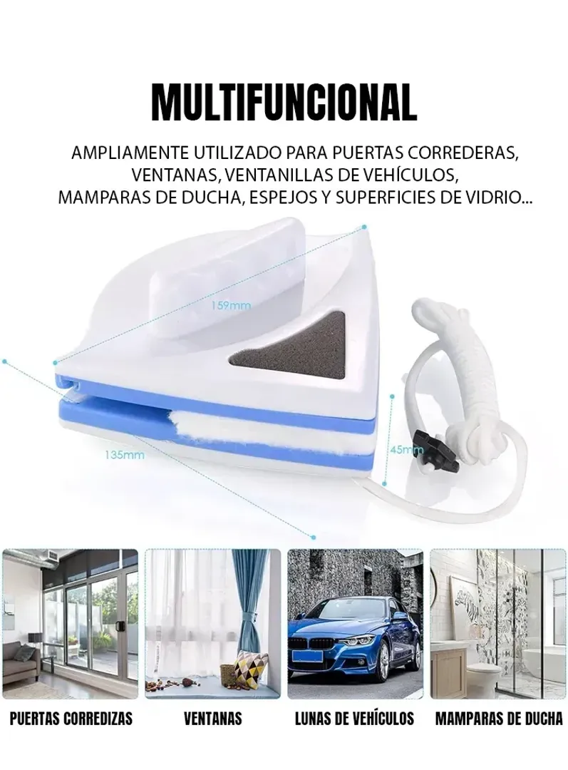 LIMPIADOR MAGNETICO DOBLE CARA DE VIDRIOS Y VENTANAS GLASS CLEAN
