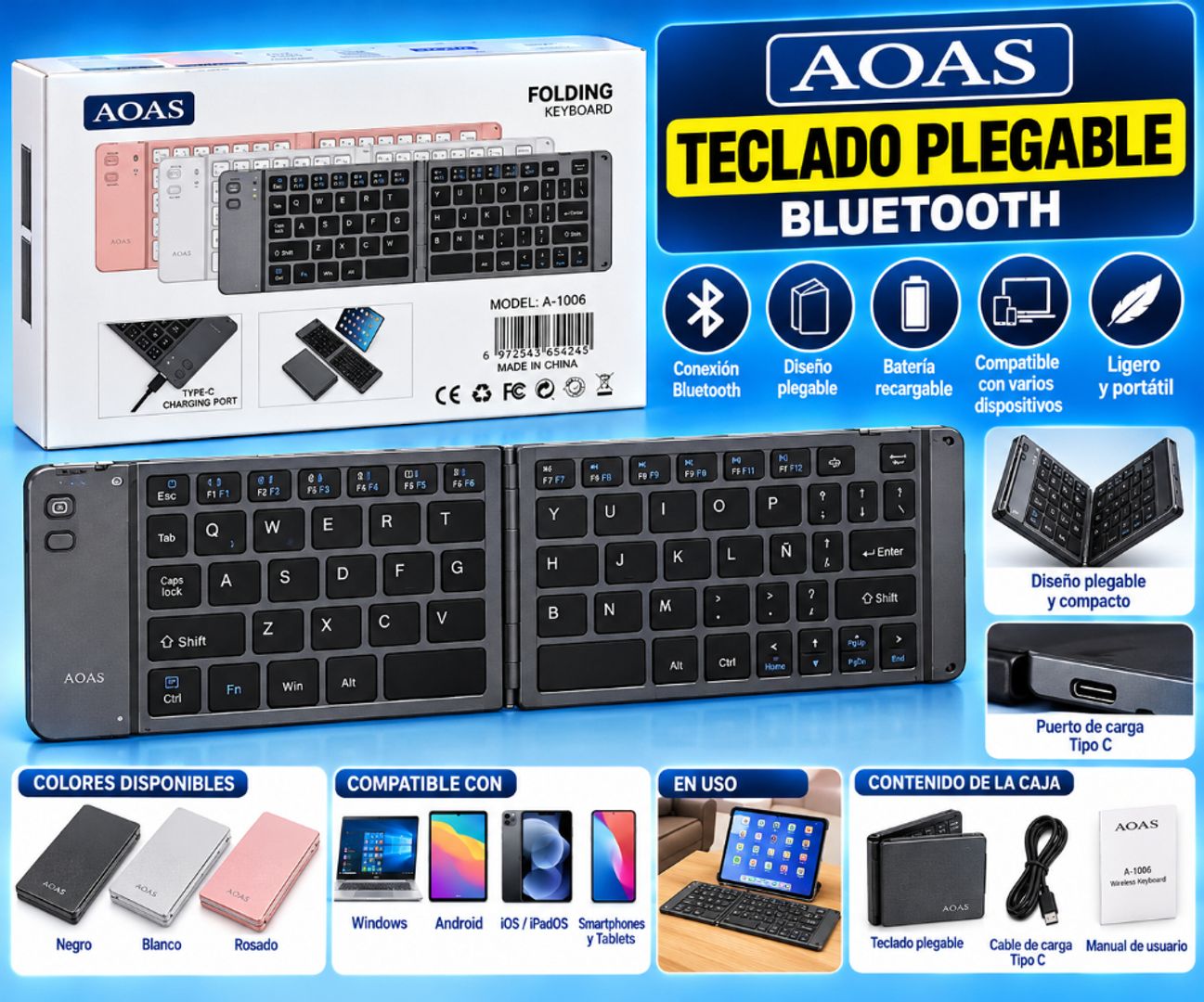 Teclado plegable AOAS A-1006 Bluetooth