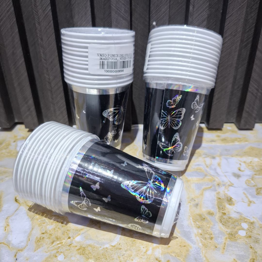 VASO X12 UND MARIPOSA NEGRO/PLATA
