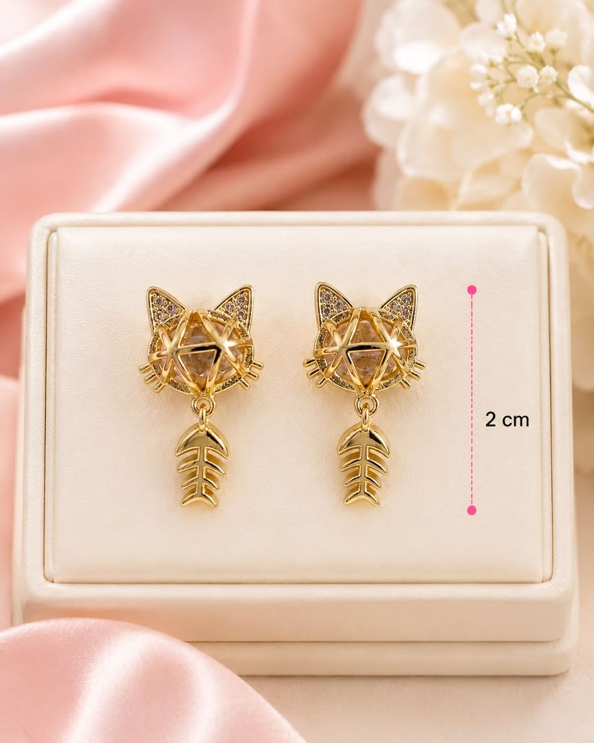  Aretes Gatito Dorado