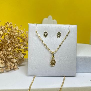 Imagen del producto Conjunto cadena caracol 45cm + dije y topos corazon lisos