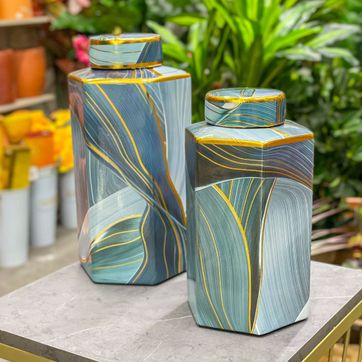 Imagen del producto Anfora porcelana azul con dorado