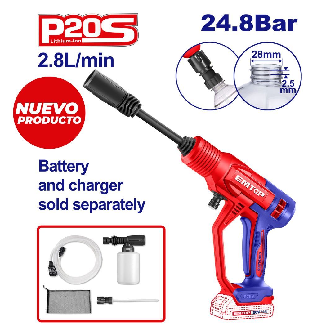 EMTOP HIDROLAVADORA PORTATIL INALAM 20V NO INCLUYE BATERIA NI CARGADOR