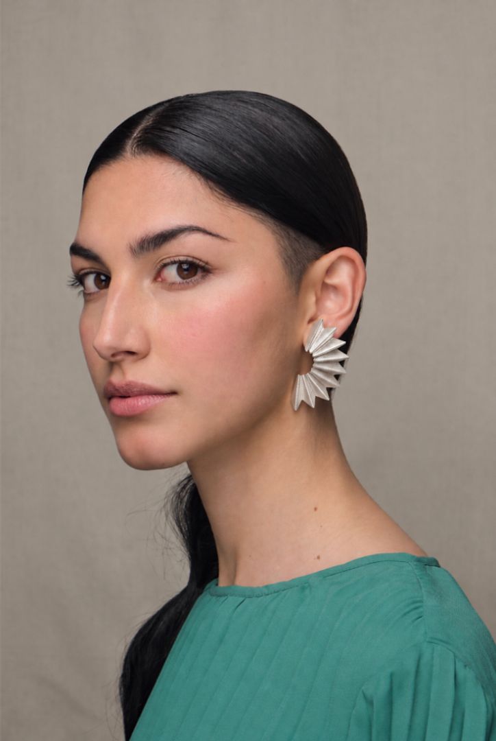 SILVER LARGE BLUE PALM CRESCENT EARRINGS