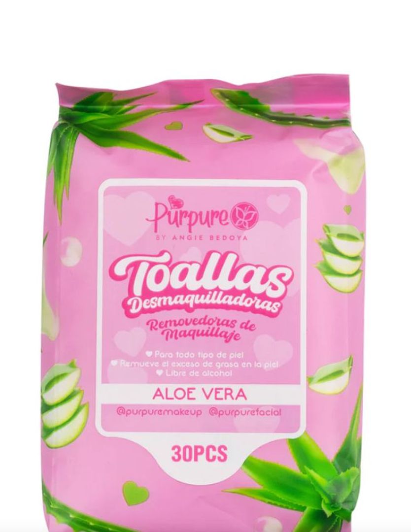 316- TOALLITAS HÚMEDAS DESMAQUILLANTES ALOE VERA PURPURE