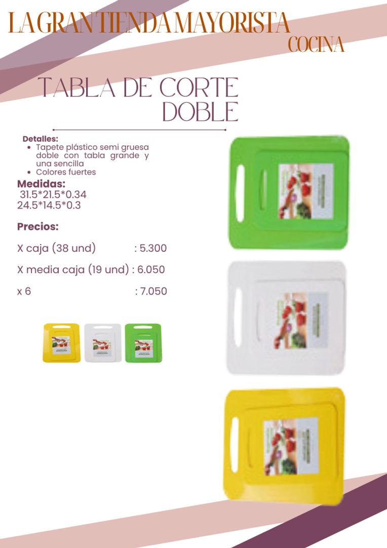 Tabla de corte Doble  x 6 und 