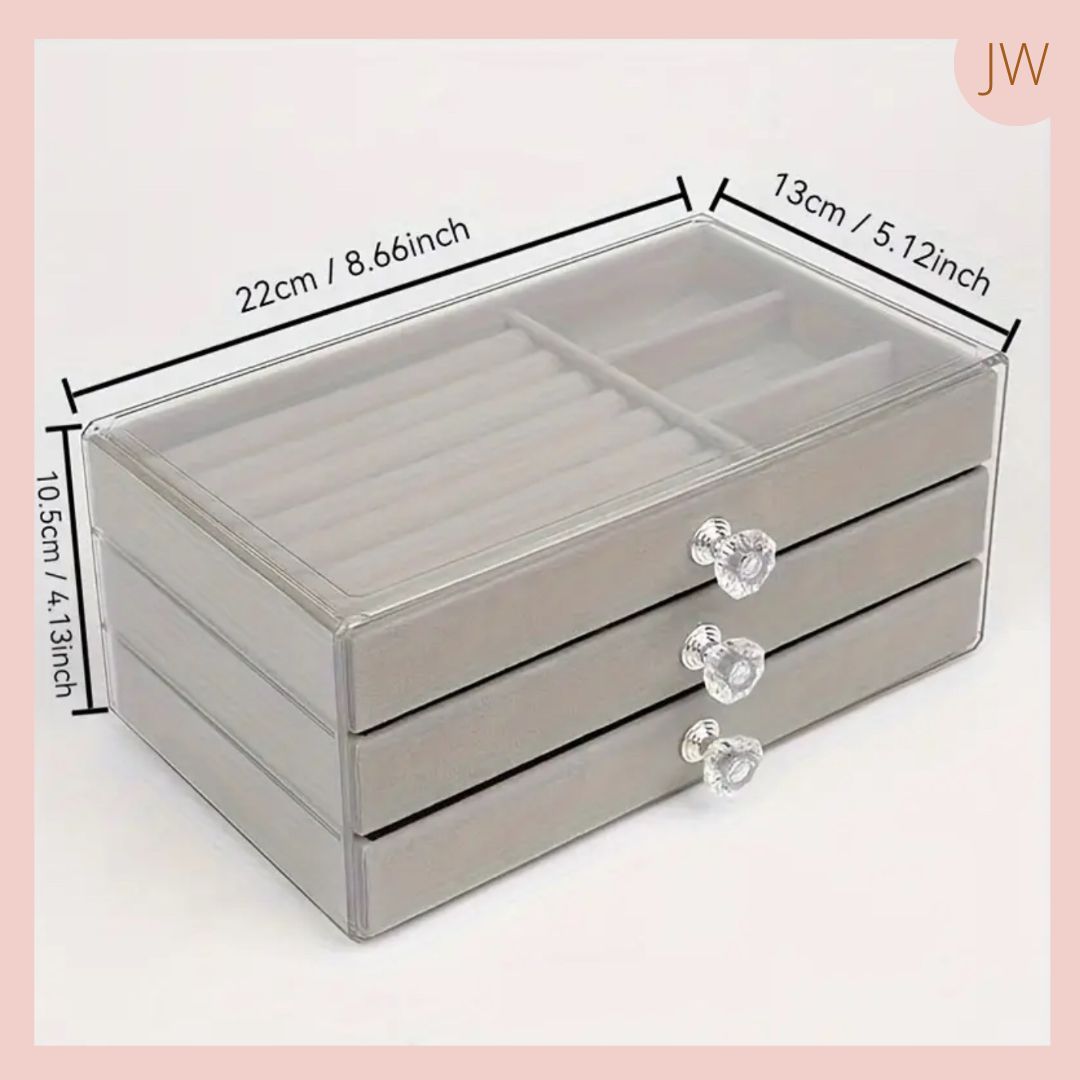 Caja para Joyeria 3 capas Acrilico y Gamuza 