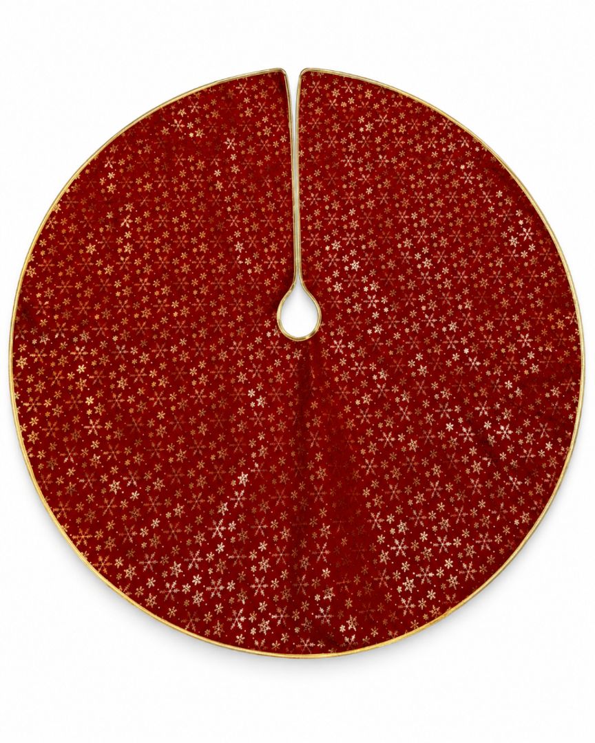 PIE DE ARBOL ROJO CON BORDE DORADO Y FIGURAS