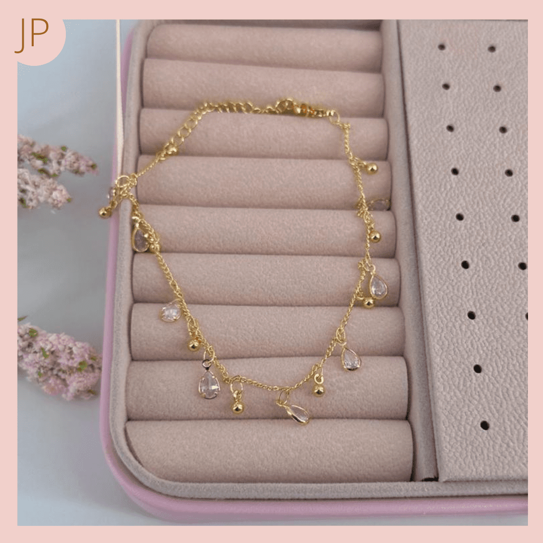 Tobillera  Gotas circón Balines 