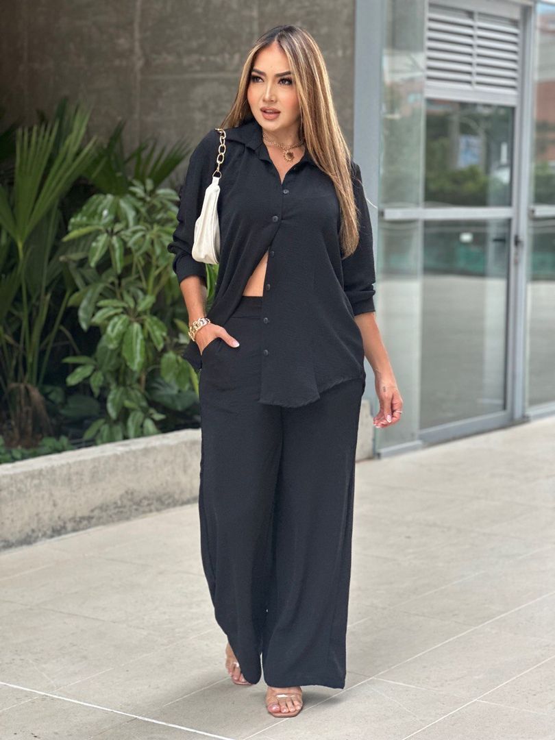 Conjunto tela crepé manga larga 