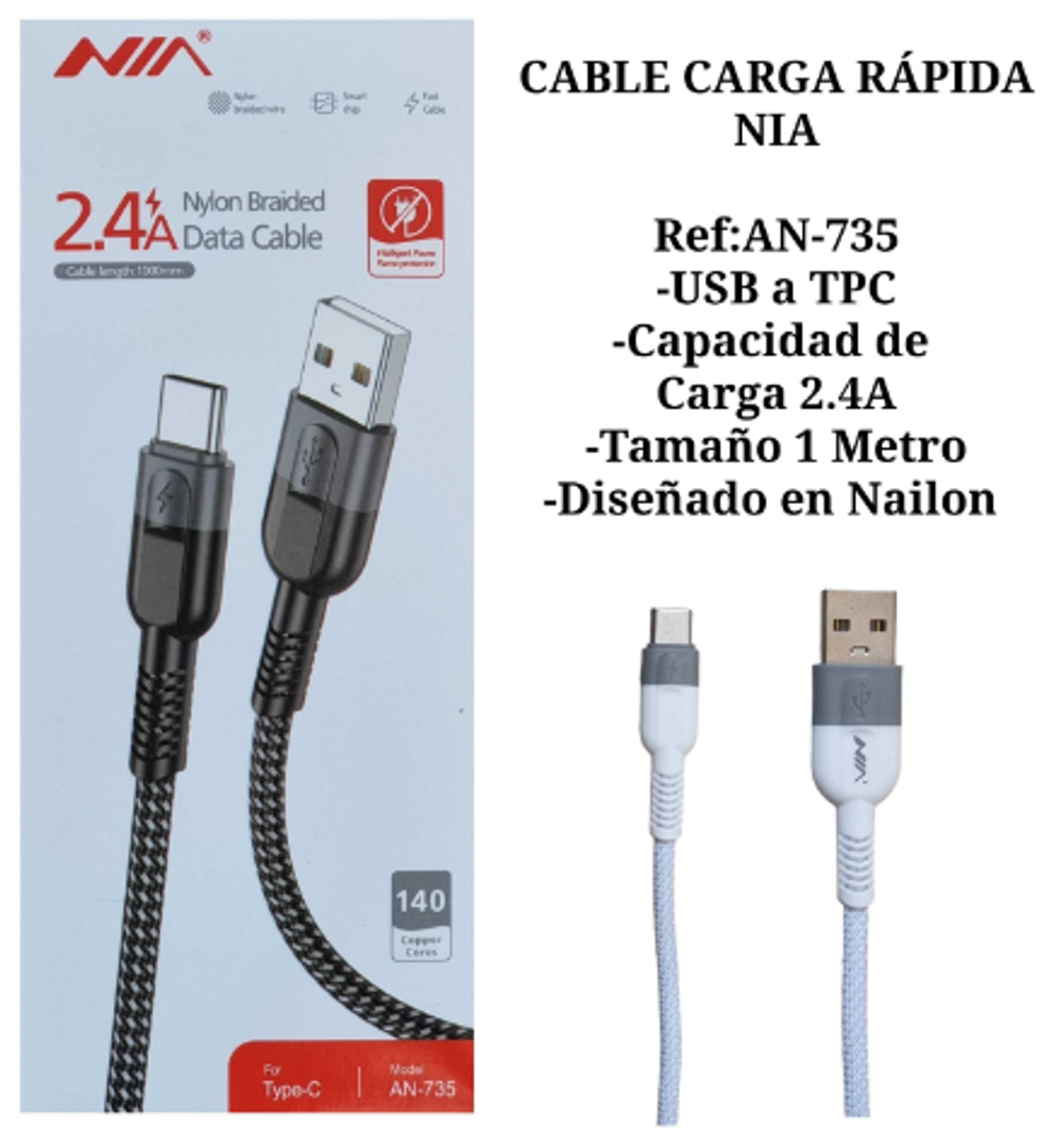 CABLE AN-735 TIPO C ALTA VELOCIDAD 2.4AMPERIOS