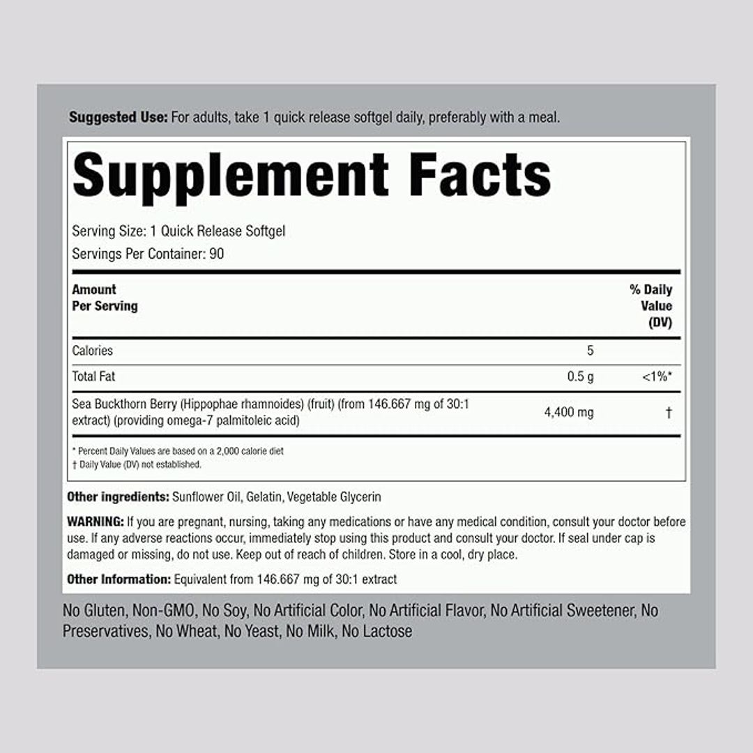 Aceite de espino amarillo con Omega 7 4.400mg 90 softgels Piping Rock