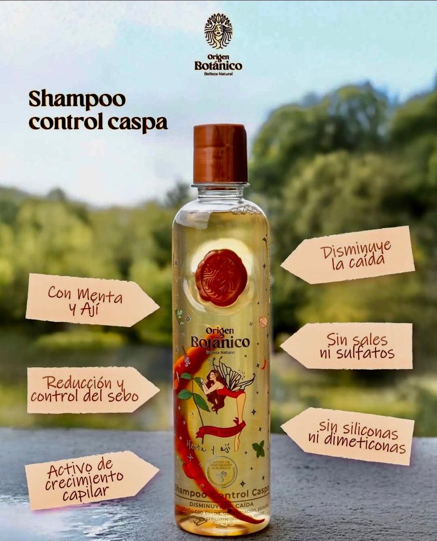 ORIGEN BOTÁNICO SHAMPOO CONTROL CASPA CON MENTA Y  AJI