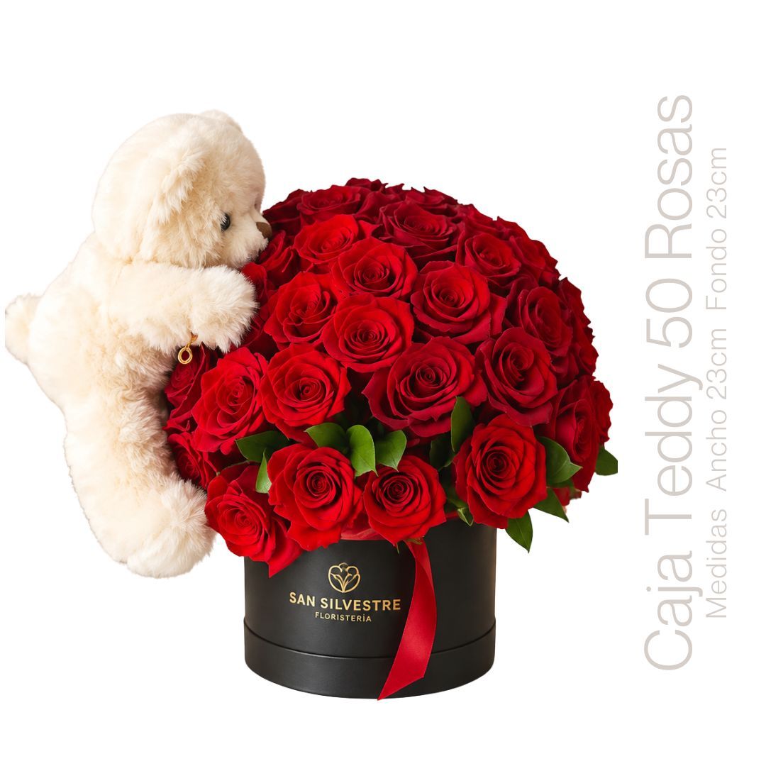 CAJA TEDDY 50 ROSAS
