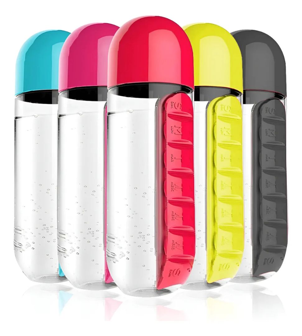 TERMO PASTILLERO BOTELLA AGUA ORGANIZADORA DE PASTILLAS  